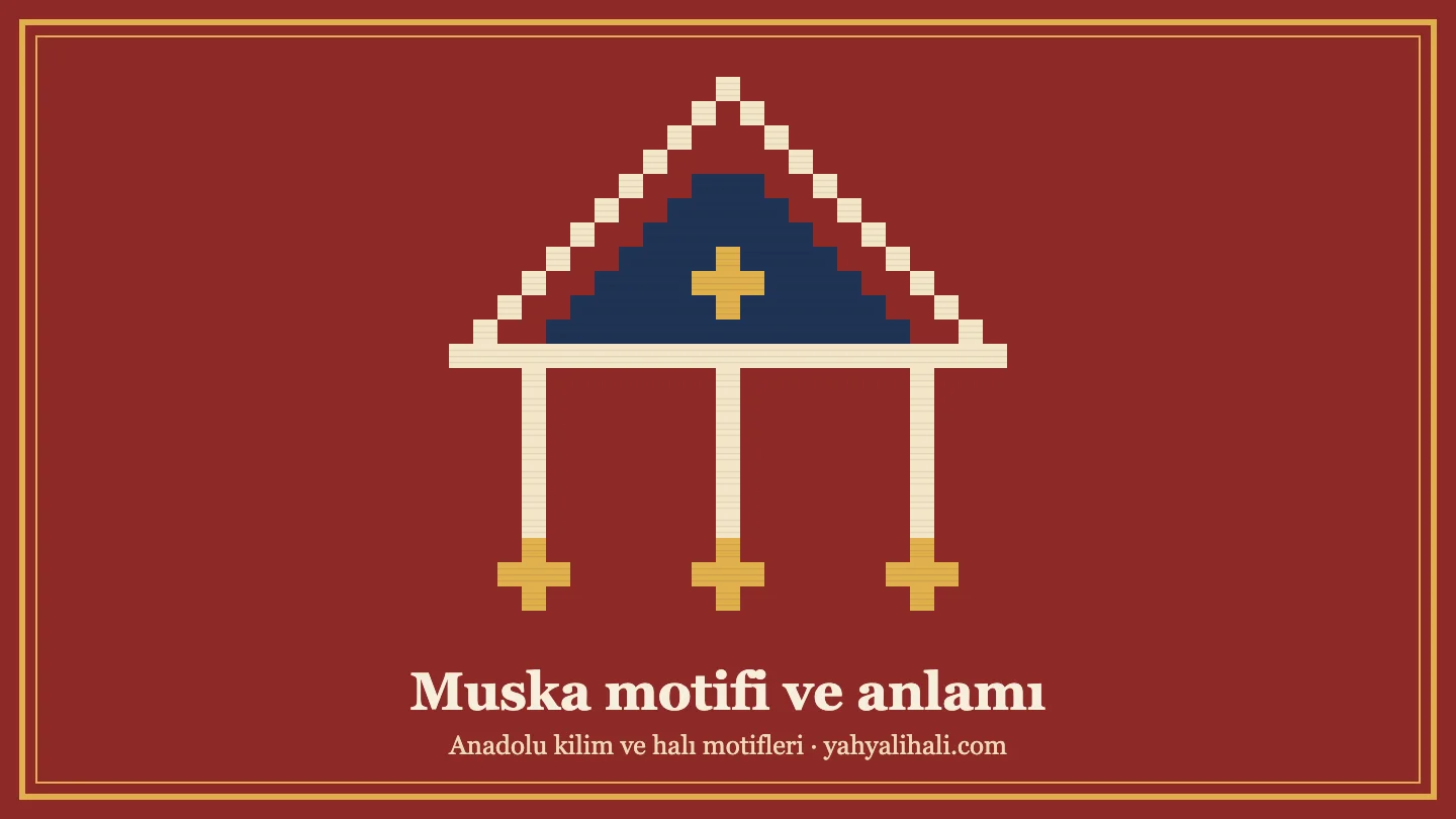 Muska motifi çizimi, kırmızı zemin üzerinde üçgen muska ve püsküller