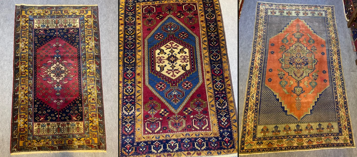 Yan yana geleneksel Yahyalı desenli el dokuması halılar